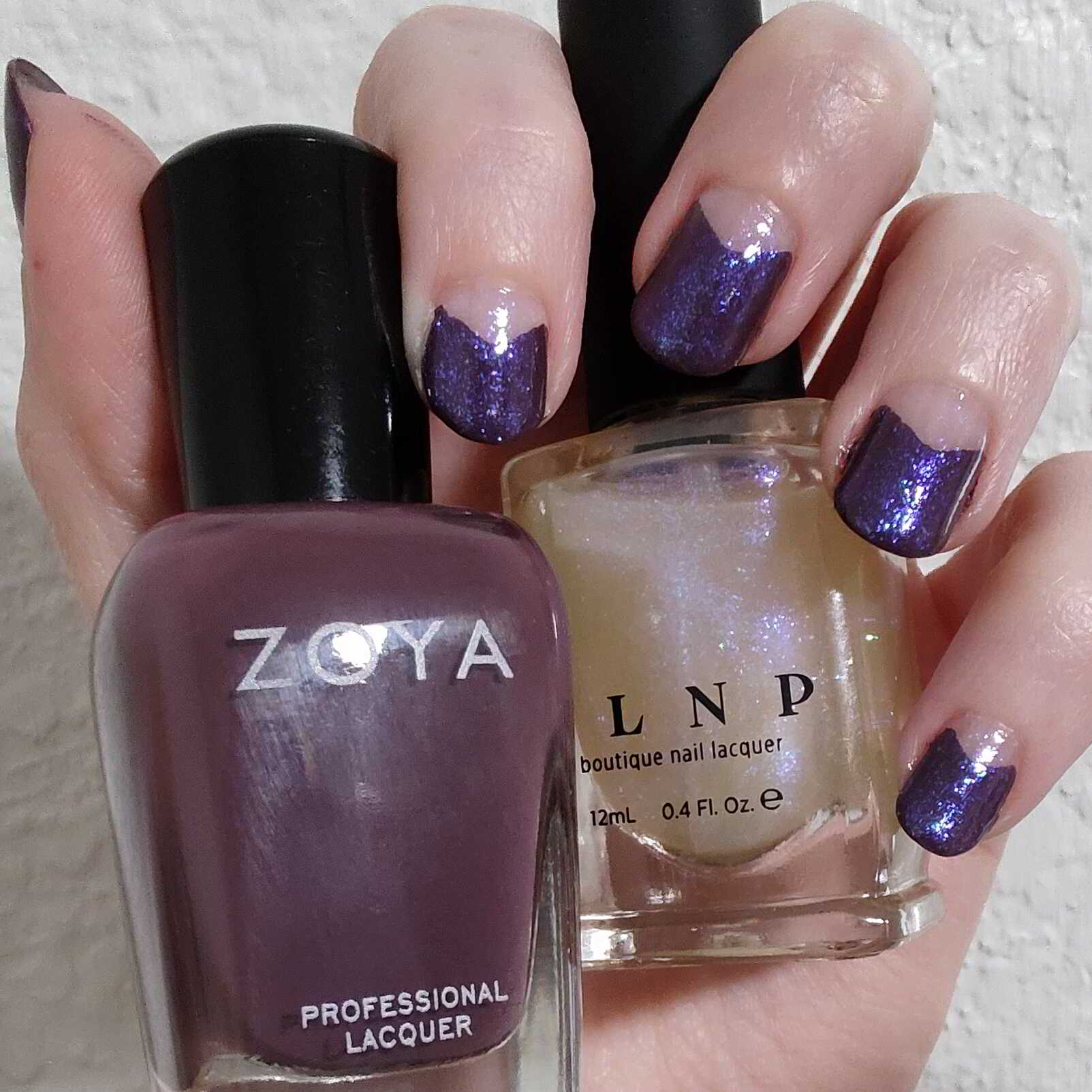 Nail polish manicure of shade Zoya Constance, I Love Nail Polish Abyss,Zoya Ultra Glossy Seal