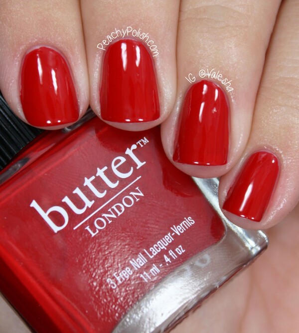 Nail polish swatch / manicure of shade butter London Pillar Box Red