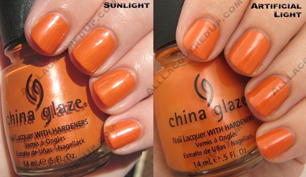 Nail polish swatch / manicure of shade China Glaze Code Orange