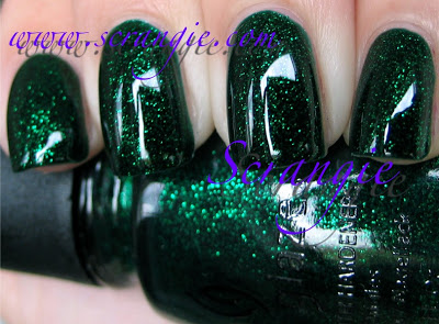 Nail polish swatch / manicure of shade China Glaze Emerald Sparkle