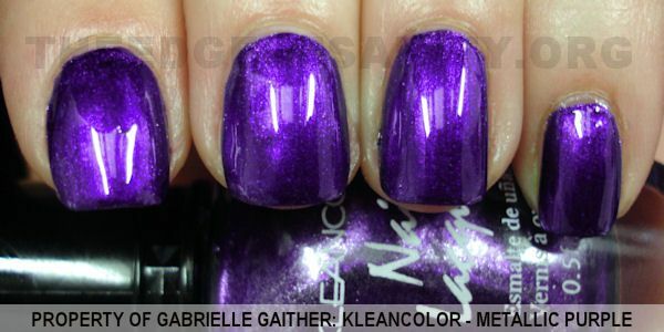 Nail polish swatch / manicure of shade Kleancolor Metallic Purple