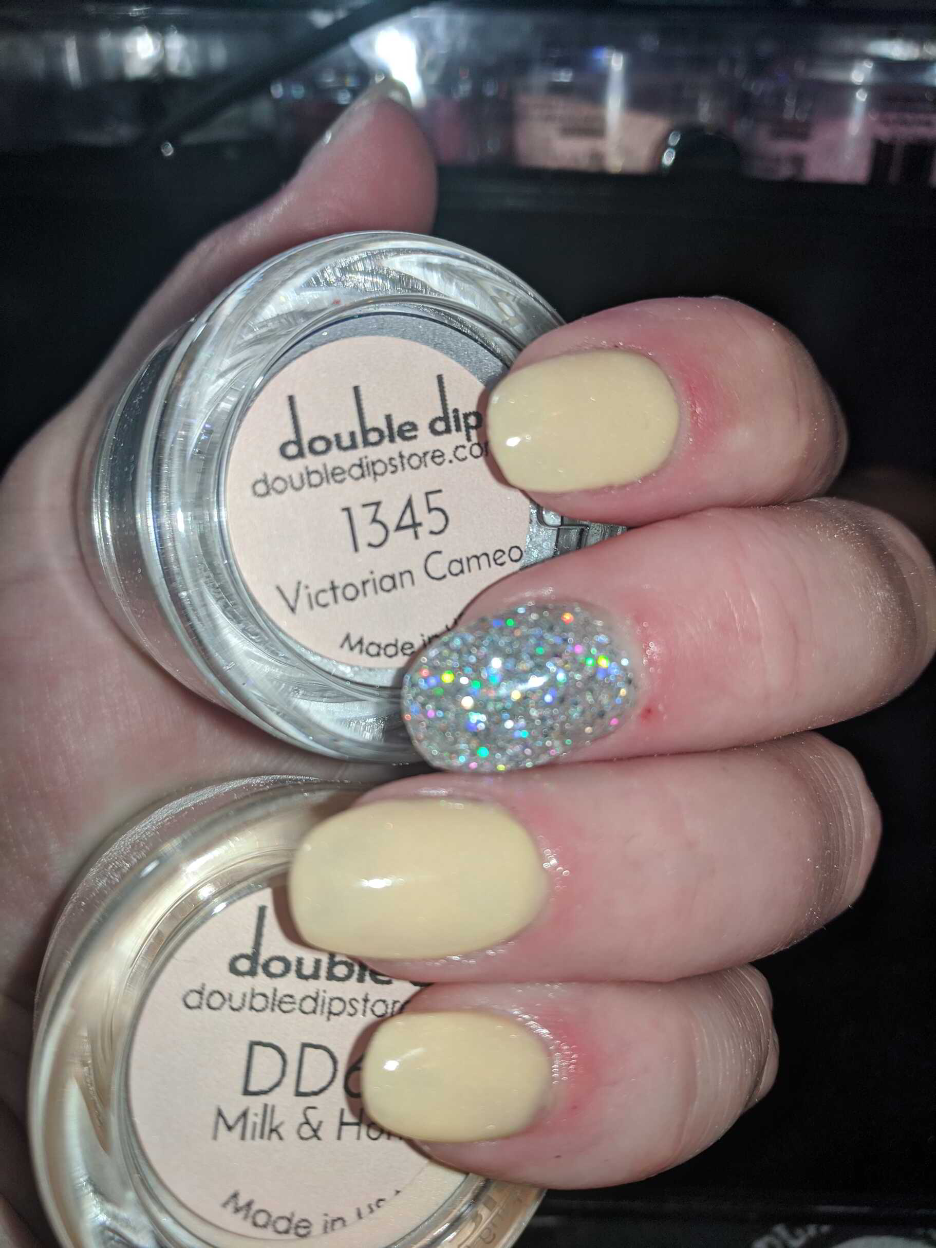Nail polish manicure of shade Double Dip Milk and Honey, Double Dip Victorian Cameo