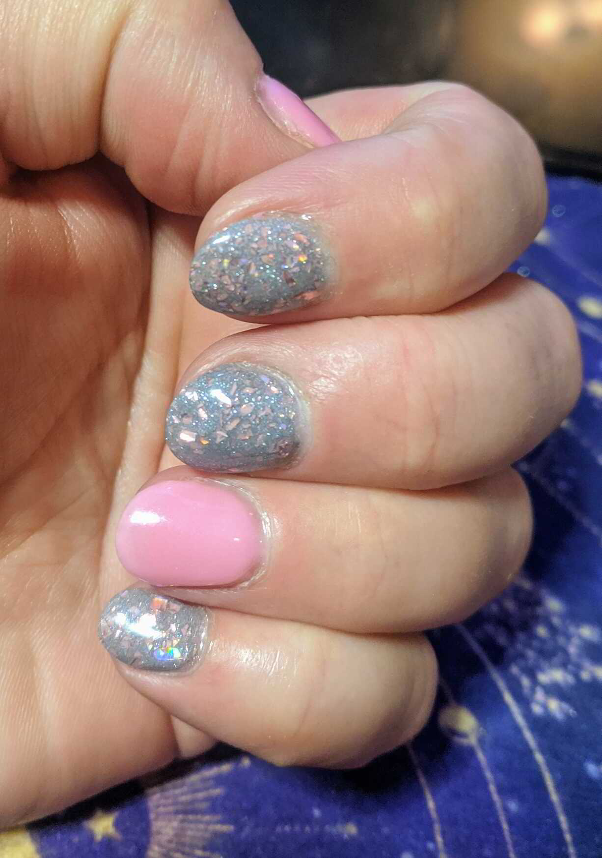 Nail polish manicure of shade Sparkle and Co. Earl Grey All Day, Sparkle and Co. Girl Power