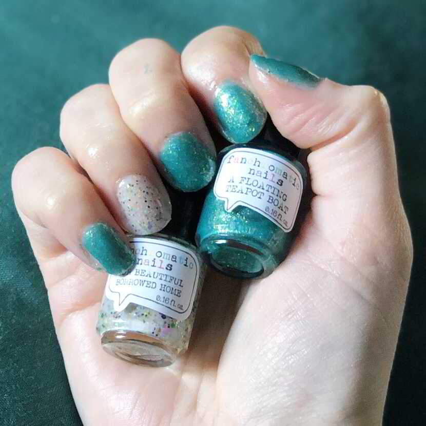 Nail polish manicure of shade Fanchromatic Nails A Floating Teapot Boat, Fanchromatic Nails Our Beautiful Borrowed Home,Fanchromatic Nails Strong Bond Base Coat,Fanchromatic Nails Quick Dry Top Coat