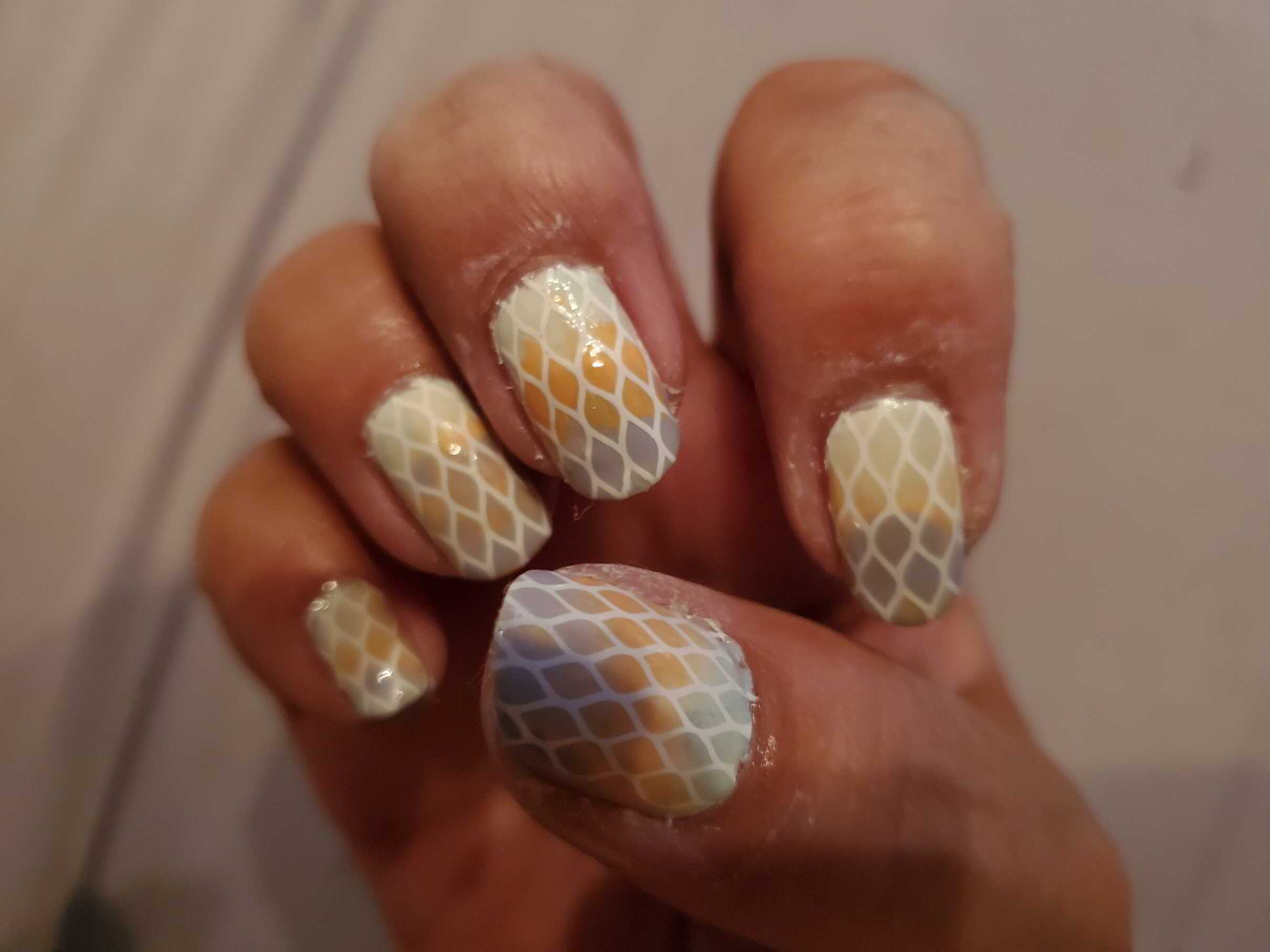 Nail polish manicure of shade Static Nails Peachy Keen, Orly Forget Me Not,Static Nails Lavender Fields,Maniology The Nailasaurus,Maniology Bam White
