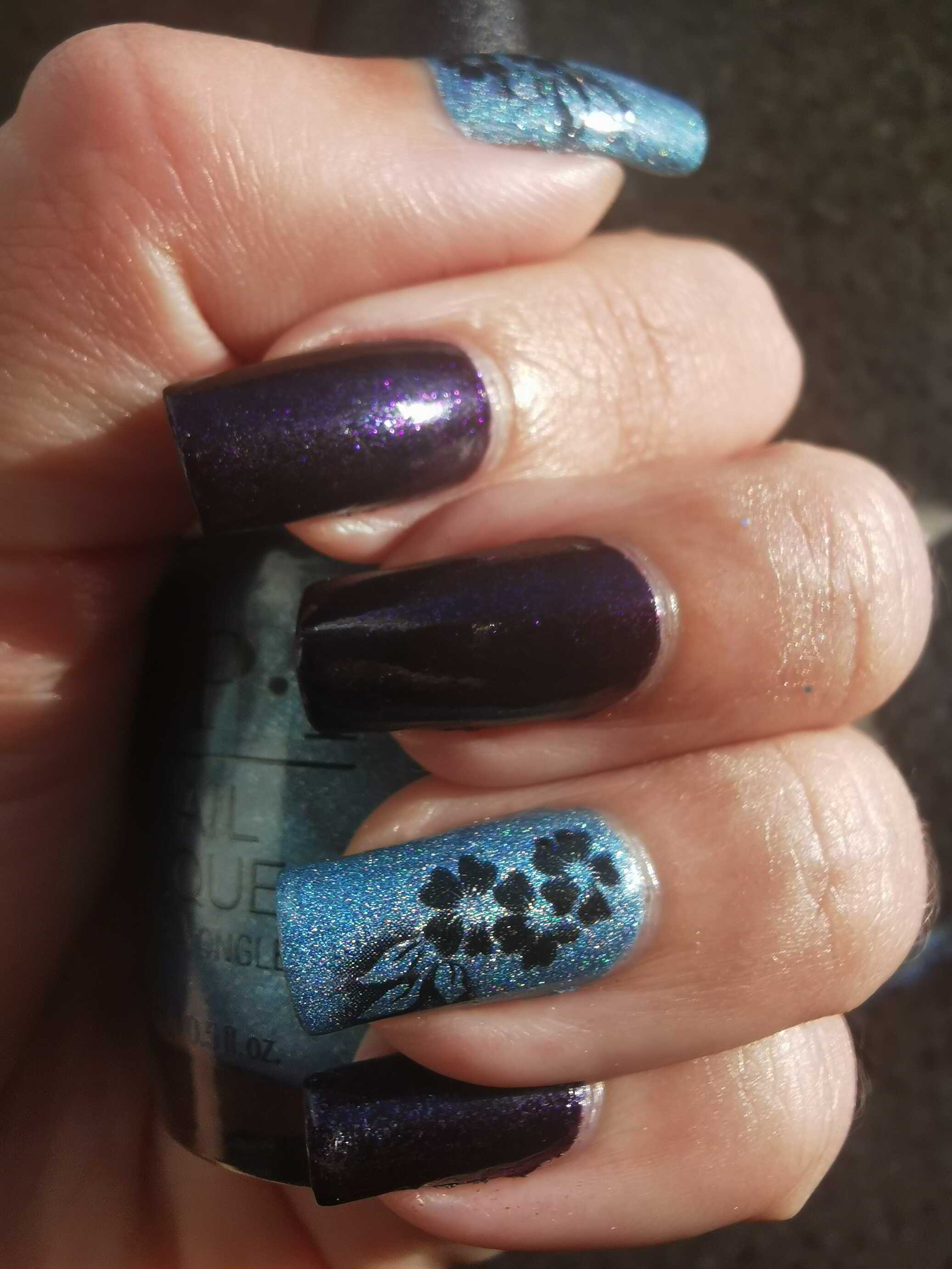 Nail polish manicure of shade OPI Angels Flight to Starry Nights, OPI Abstract After Dark,piCture pOlish Revolution Glitter Base + Foil Top Coat,Seche Vive