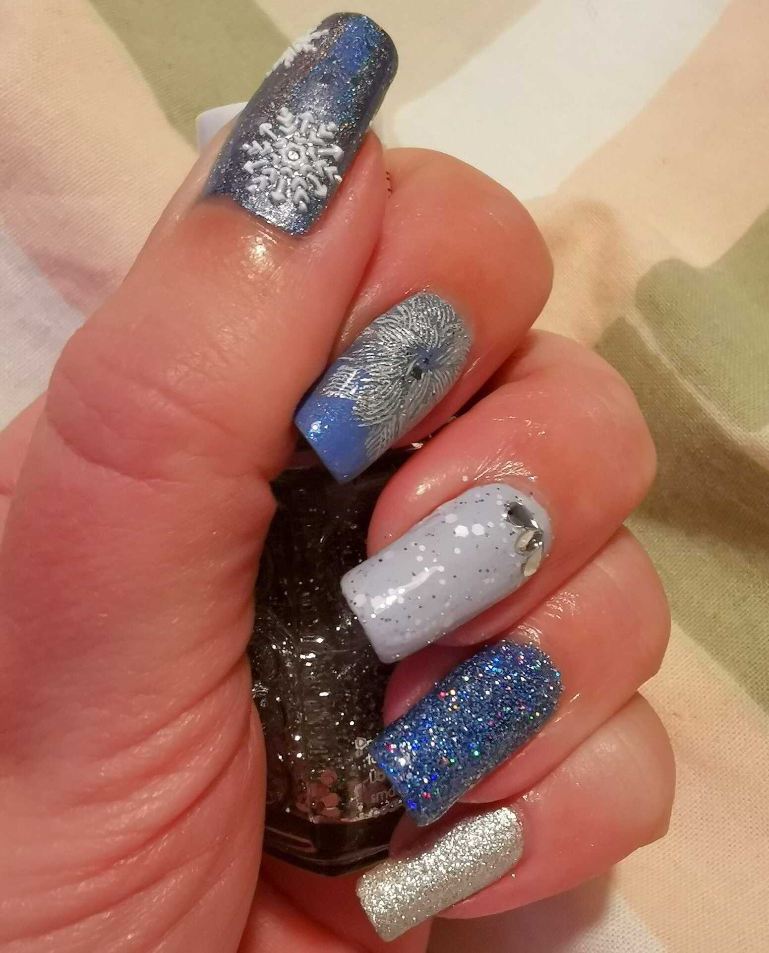 Nail polish manicure of shade essie Set in Stones, Moyra Chrome Silver,Colour Alike Quiet Gray,Zoya Dallas,piCture pOlish Bluebird (Reborn),OPI I Am What I Amethyst,Holo Taco Frost Light,Color Club Now Is The Time,Color Club Oh The Irony,Flormar Stylish Silver
