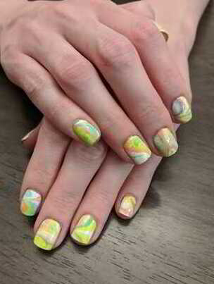 Nail polish manicure of shade OPI Alpine Snow, American Apparel Neon Green,Sally Hansen Shock Wave,Holo Taco Galactic Unicorn Skin