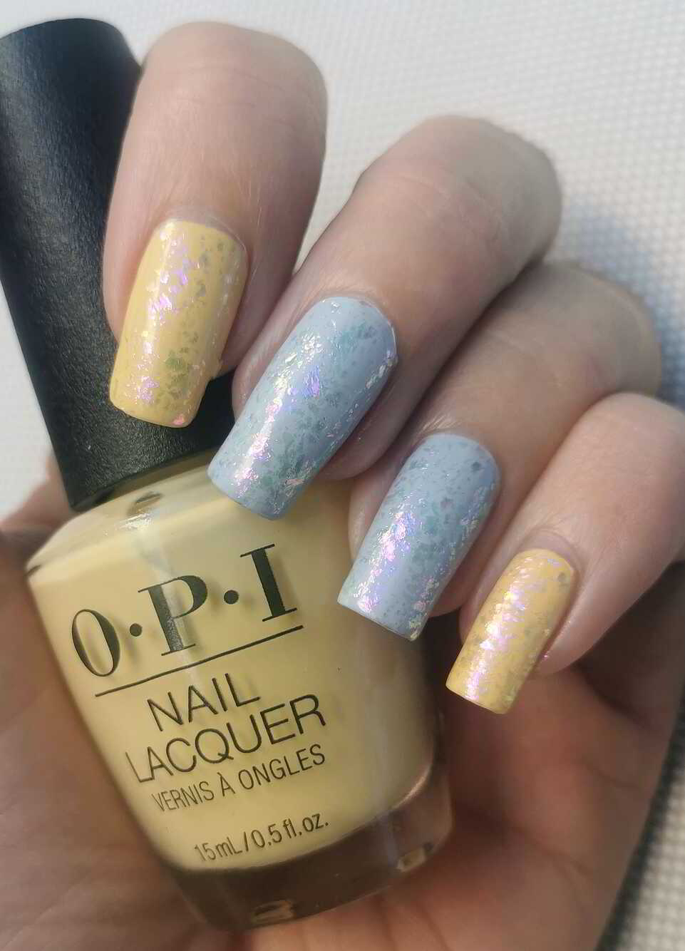 Nail polish manicure of shade OPI Bee-hind the Scenes, OPI I Am What I Amethyst,Holo Taco Cosmic Unicorn Skin