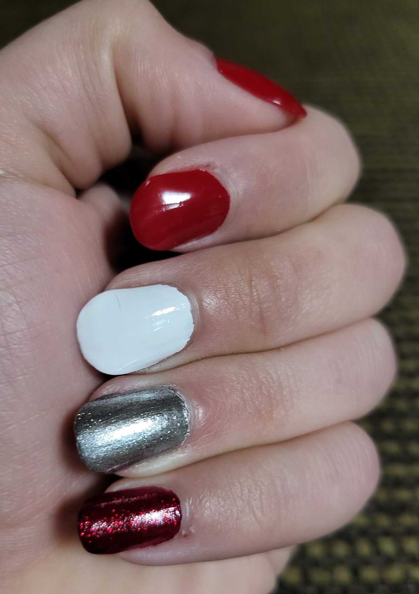Nail polish manicure of shade OPI Big Apple Red, OPI Alpine Snow,China Glaze Check Out the Silver Fox,China Glaze Ruby Pumps,OPI Top Coat