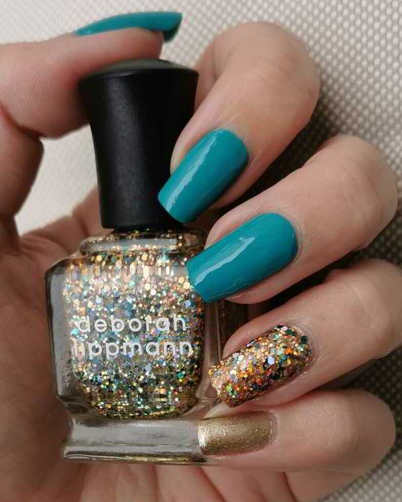 Nail polish manicure of shade Flormar M05, Deborah Lippmann Glitter and Be Gay,OPI Glitzerland,OPI Up Front and Personal
