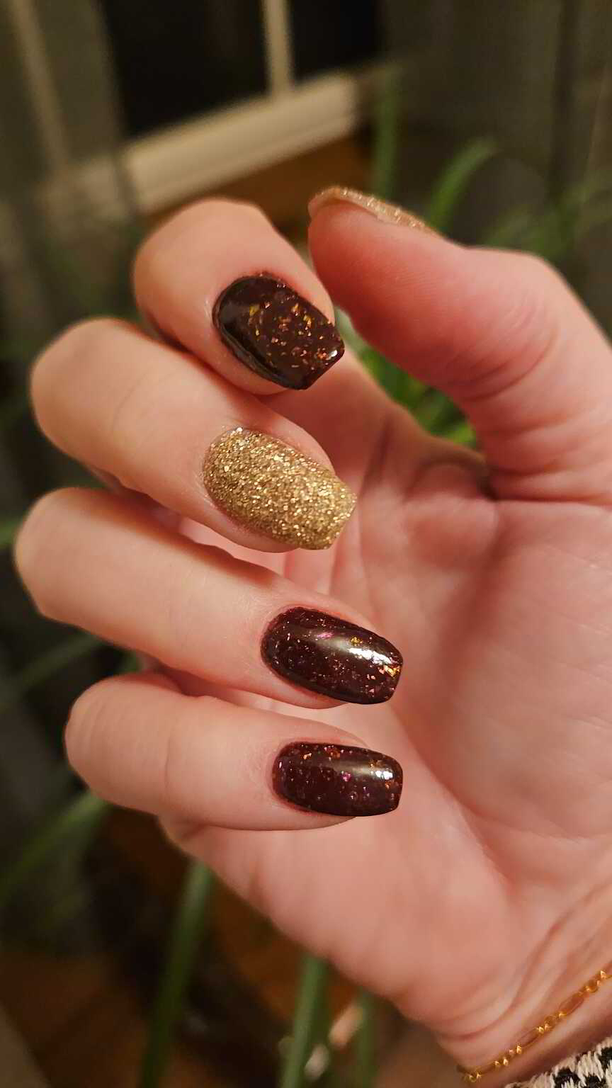 Nail polish manicure of shade Revel Prosecco, Double Dipp'd Dragon's Breath, 