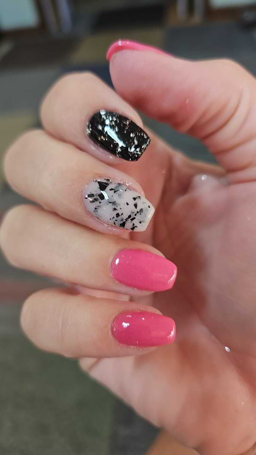 Nail polish manicure of shade Revel Watermelon, Revel Knight Shift, Revel Casper, 