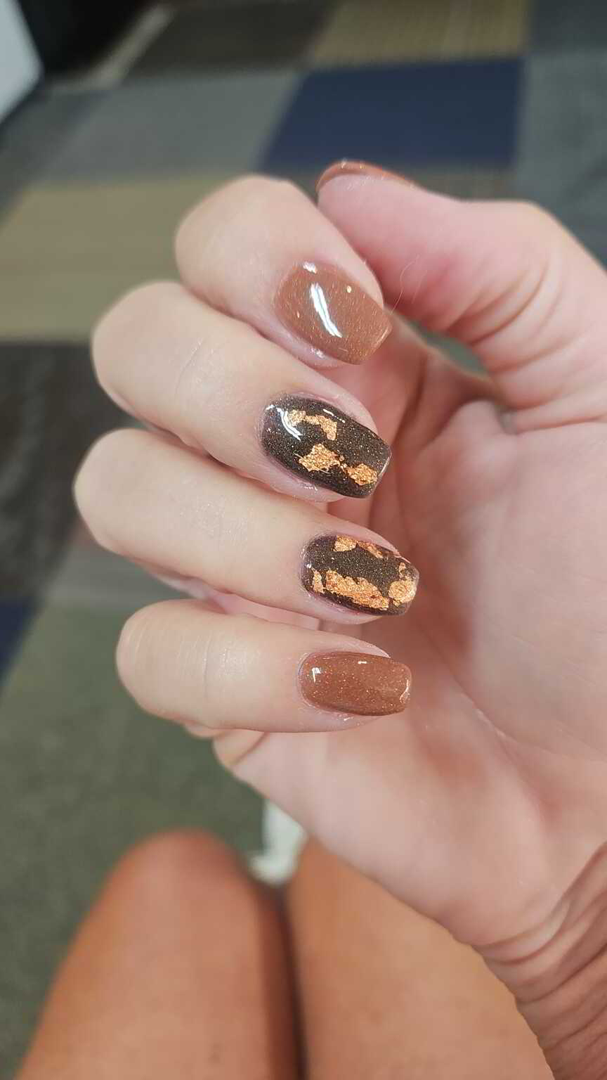 Nail polish manicure of shade Revel Cinnamon, Double Dipp'd Chin Hair Don't Care, 