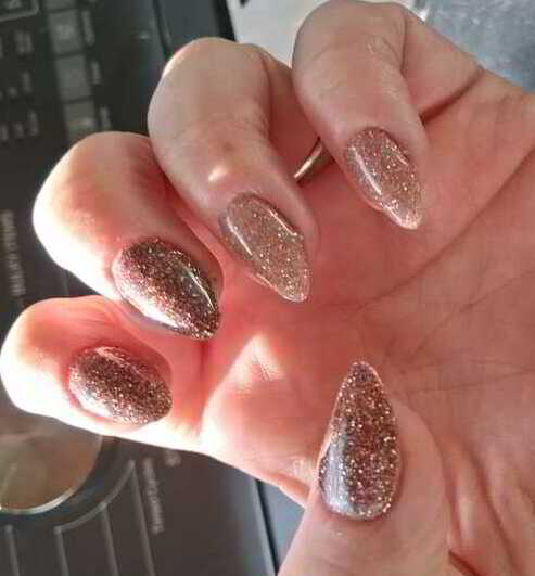 Nail polish manicure of shade Double Dipp'd Snuggles and Cuddles, Sparkle and Co. Rose Gold Fierce