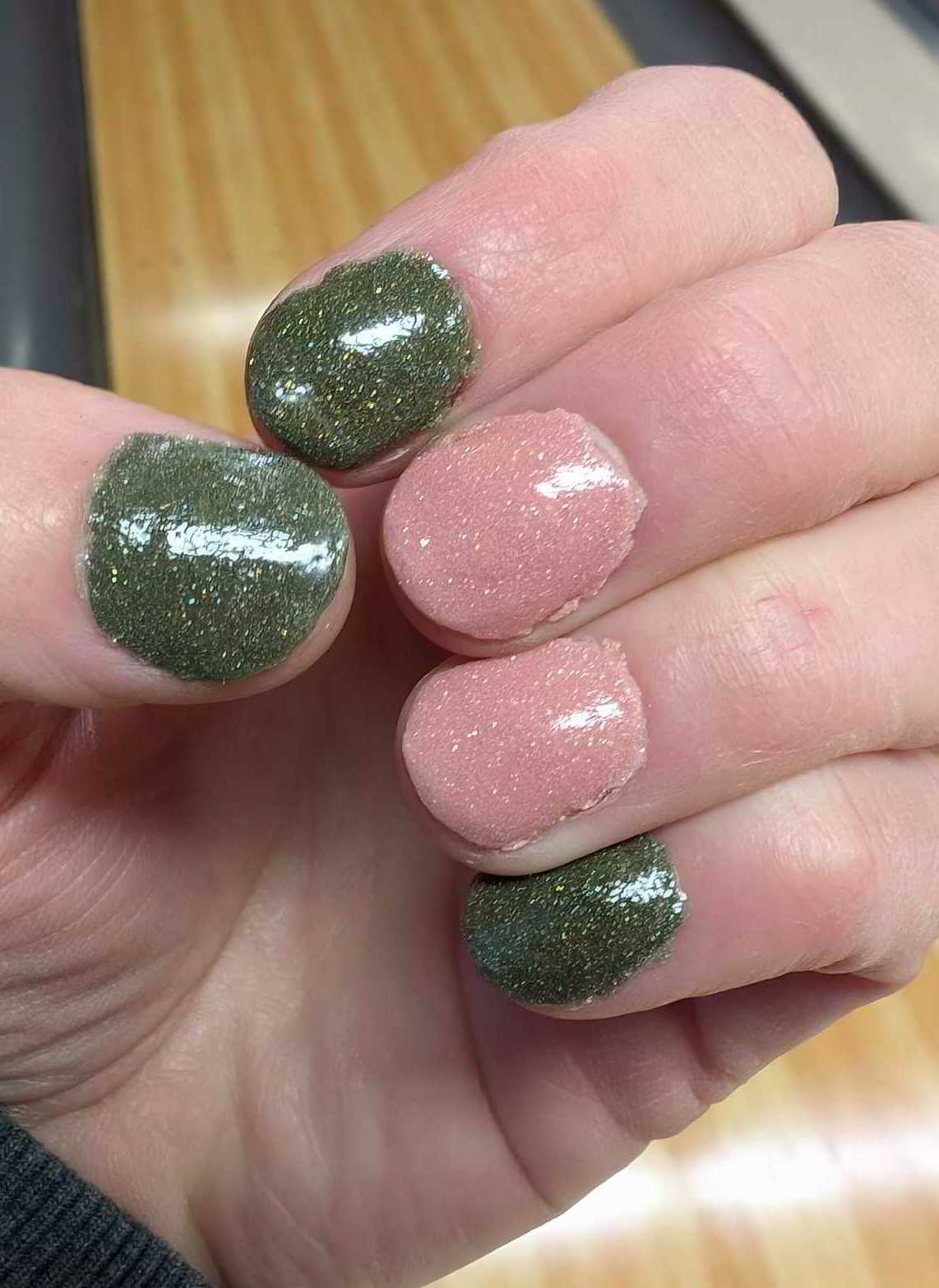 Nail polish manicure of shade Revel Enchanted Forest 2, Revel Enchanted Forest 5, Revel Vivien, 