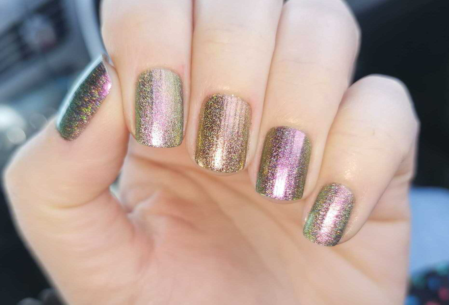 Nail polish manicure of shade Inspired Sense Winter Kisses, Inspired Sense Technicolor World, Inspired Sense Psychedelic Sunset, 