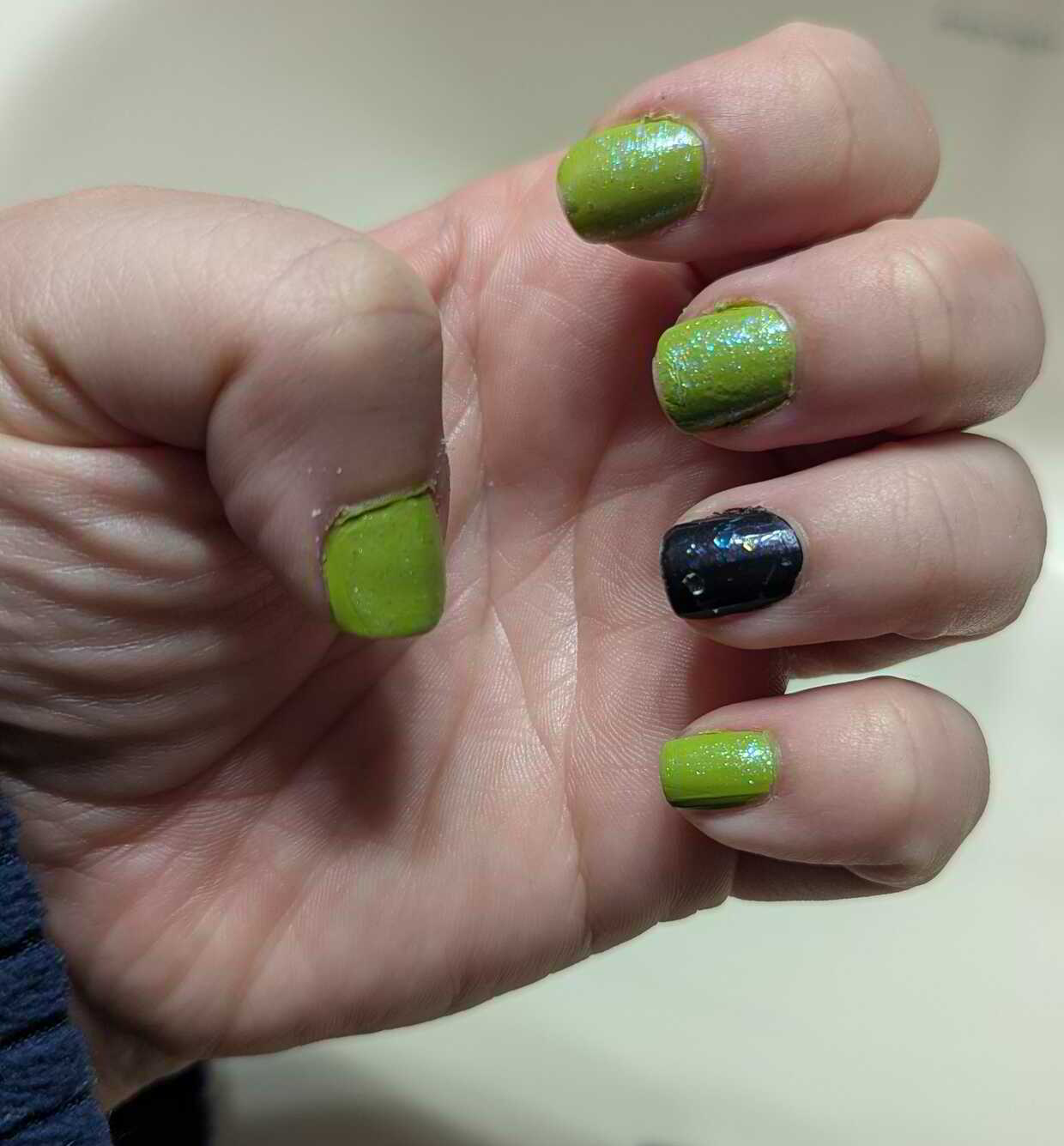 Nail polish manicure of shade Revlon Orbit, Revlon White Hot,Nailtopia Evil Queen,Nailtopia Maleficent