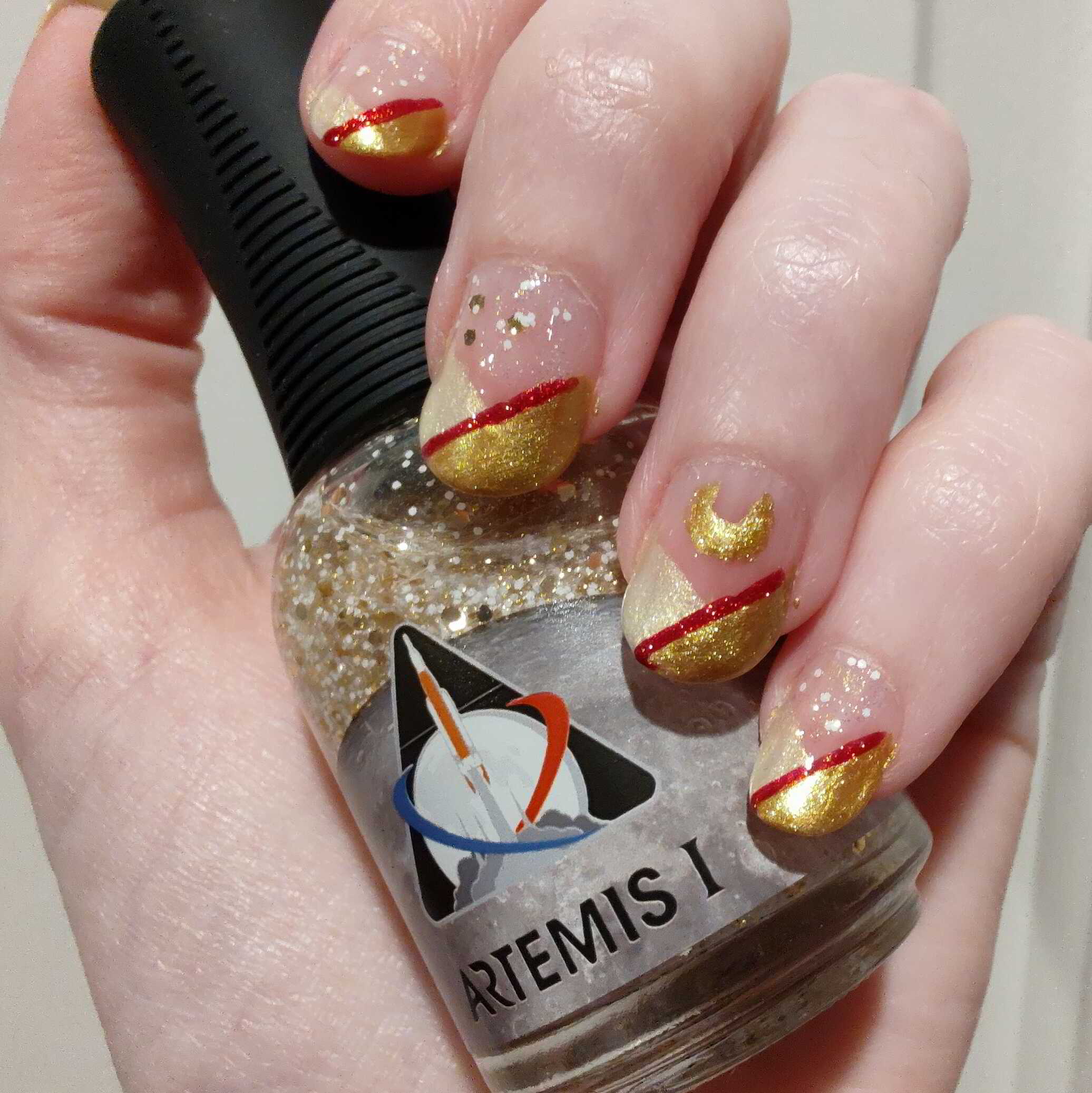 Nail polish manicure of shade Julep Illuminating Leo, Orly Golden Record, OPI DS Indulgence, Orly Spirit of Peace, Zoya Ultra Glossy Seal, 