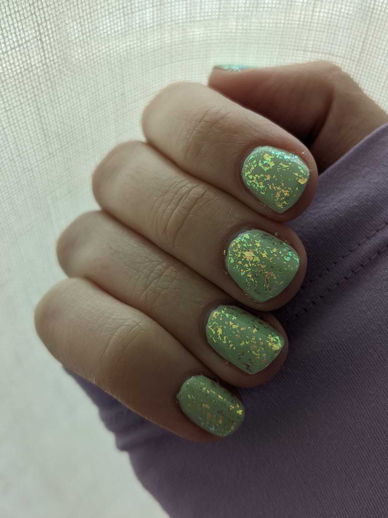 Nail polish manicure of shade OPI Glitter Off, China Glaze Re-Fresh Mint,Holo Taco Lunar Unicorn Skin,Out The Door Super Fast Drying Top Coat