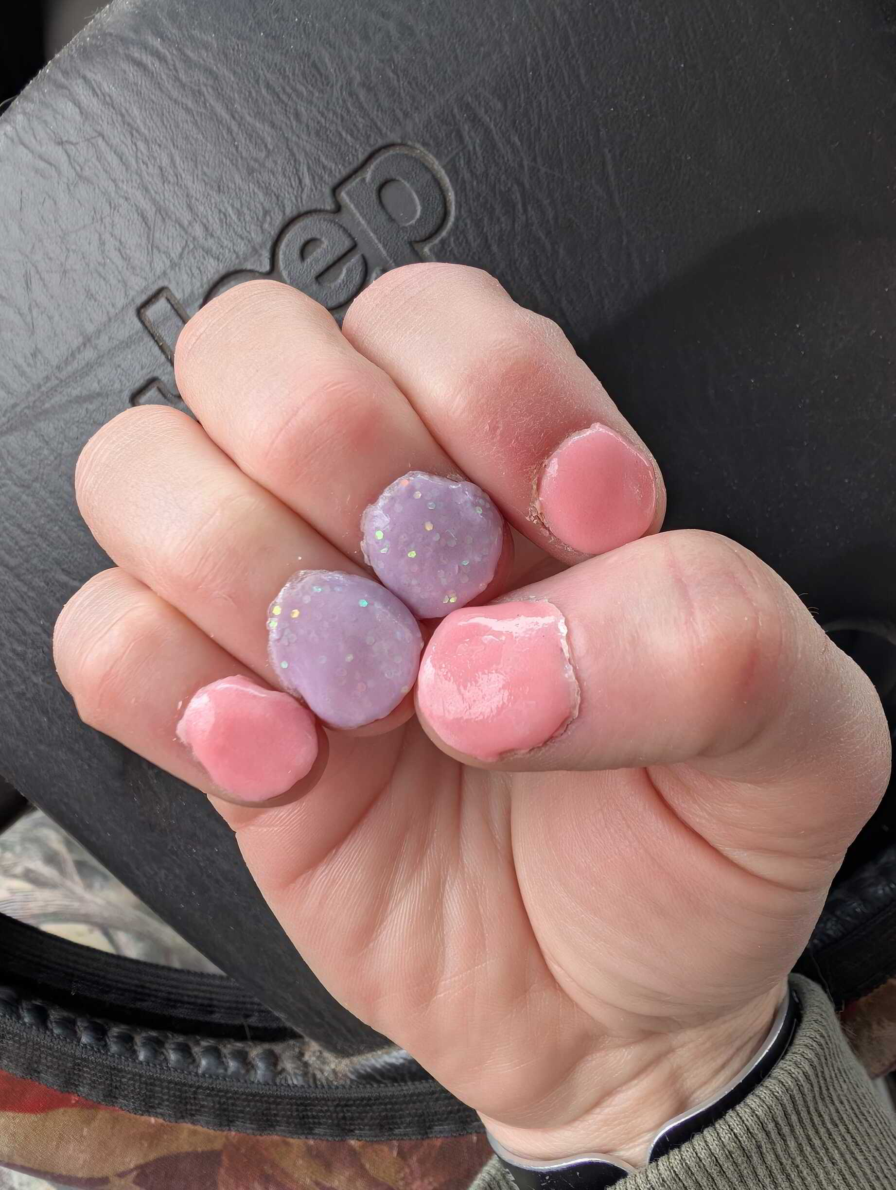 Nail polish manicure of shade Revel Jellybean, Revel Peeps,Revel Radiance