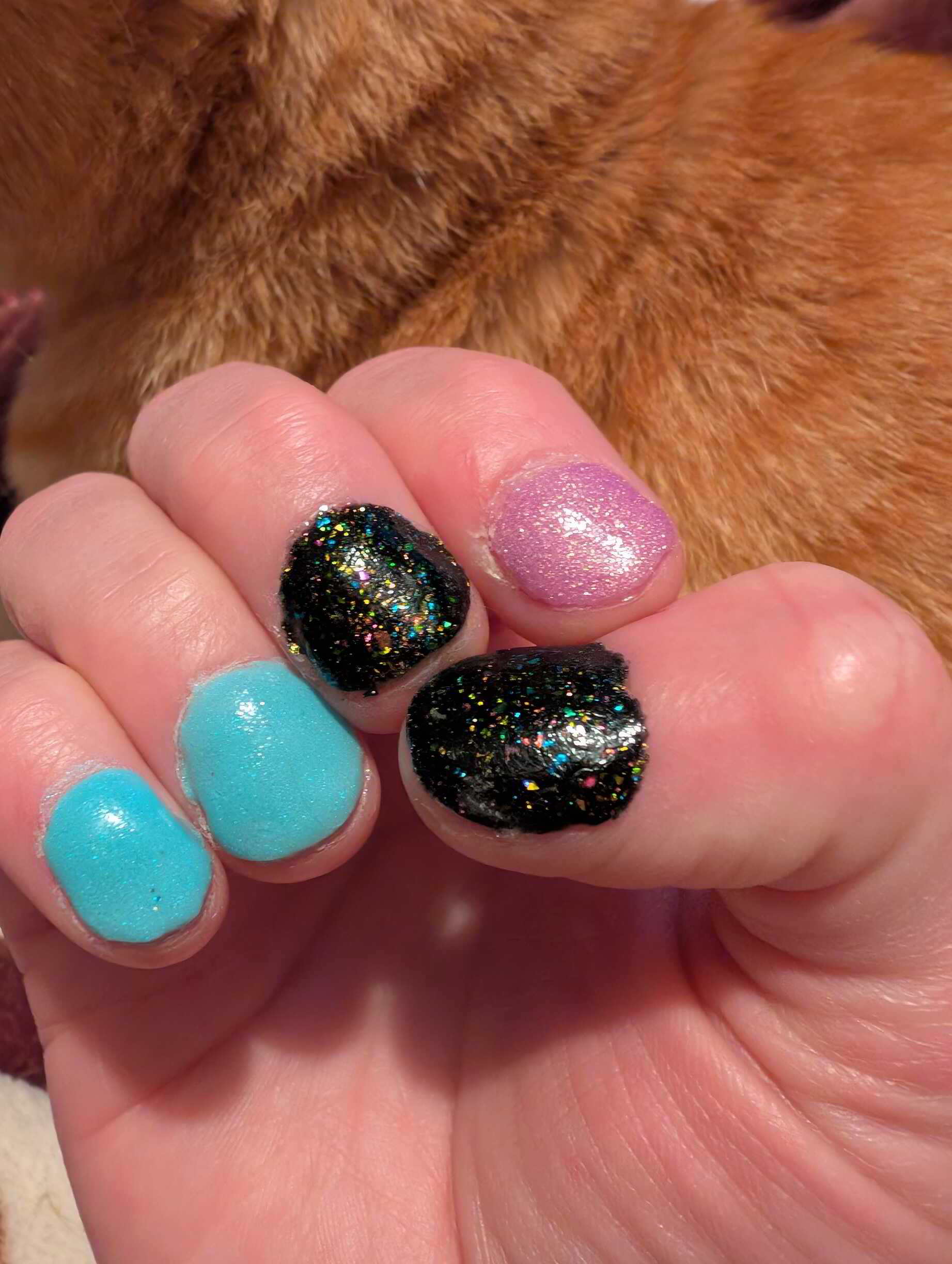 Nail polish manicure of shade Revel Blue Nebula, Revel Constellation,Revel Celestial,Revel Vivien