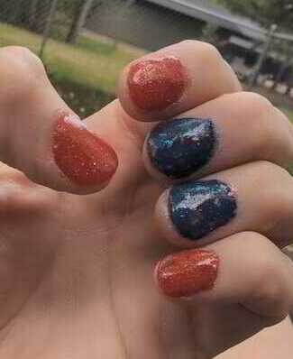 Nail polish manicure of shade Revel Cherry Bomb, Revel Sky Rocket,Revel Brilliance,Revel Vivien