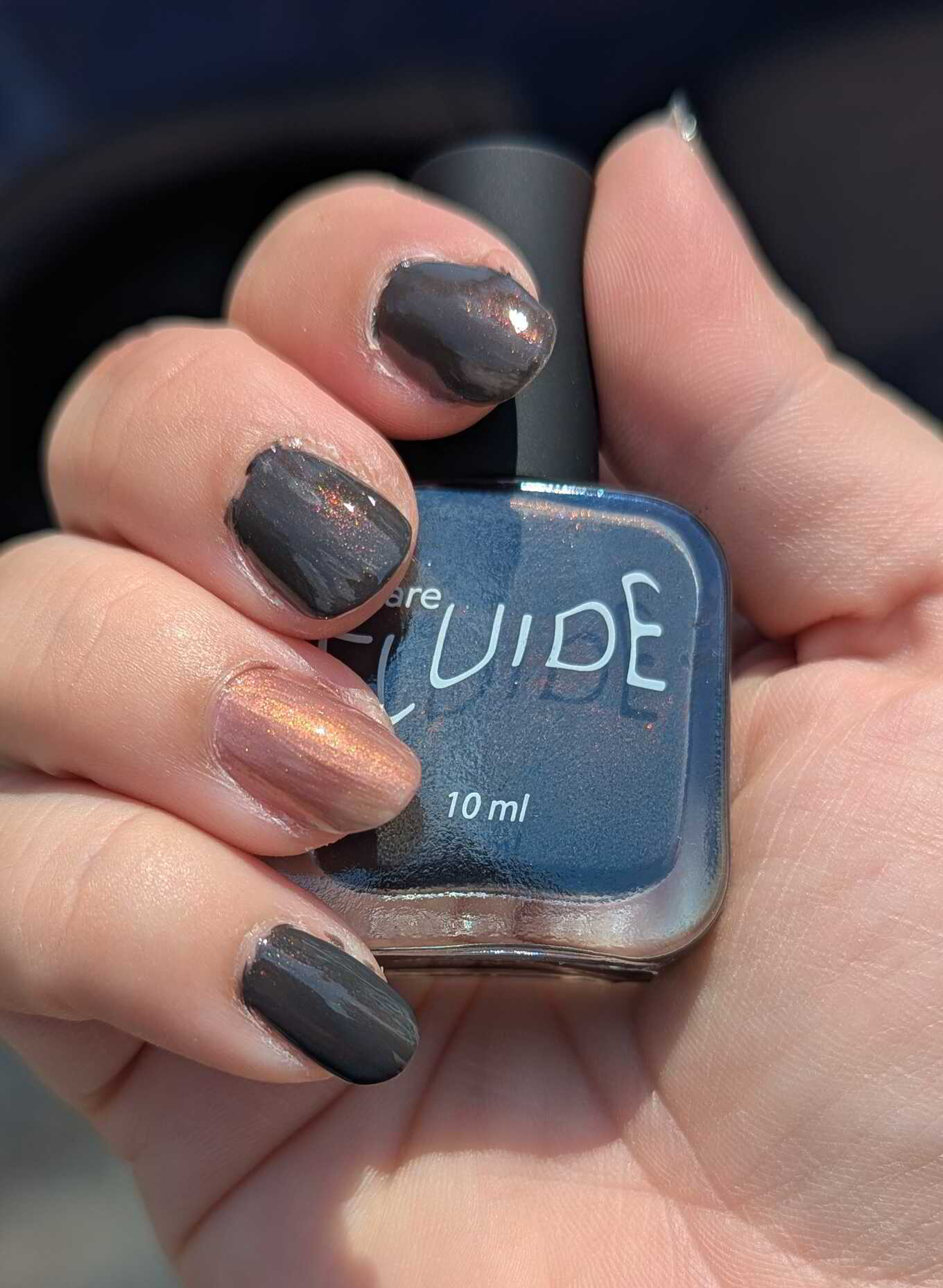 Nail polish manicure of shade OPI Sonora Sunset, Fluide Desert Dawn, OPI Top Coat, 