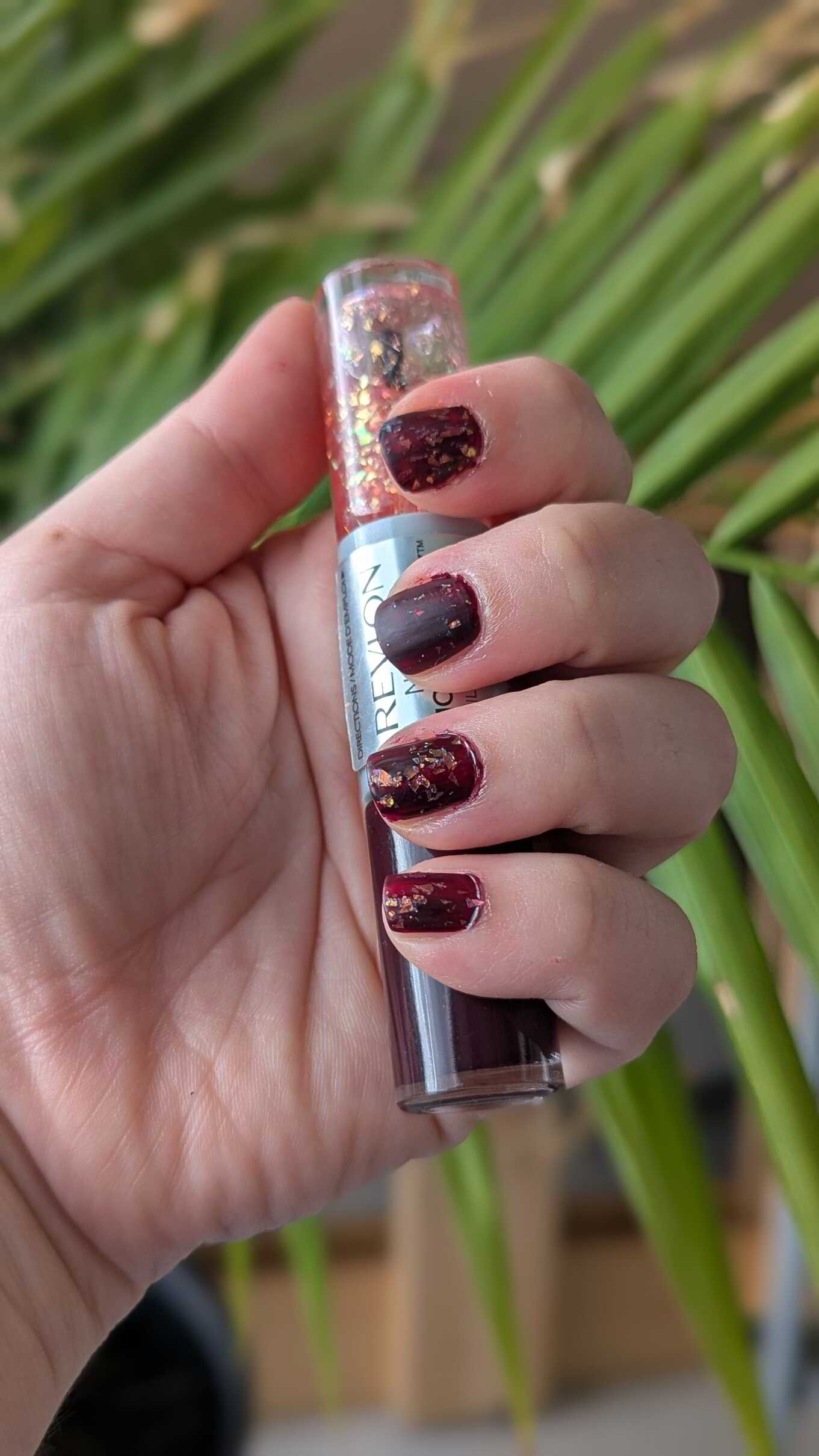 Nail polish manicure of shade Revlon Satellite, Sally Hansen Big Matte Top Coat