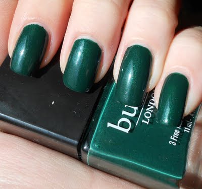 Nail polish swatch / manicure of shade butter London British Racing Green