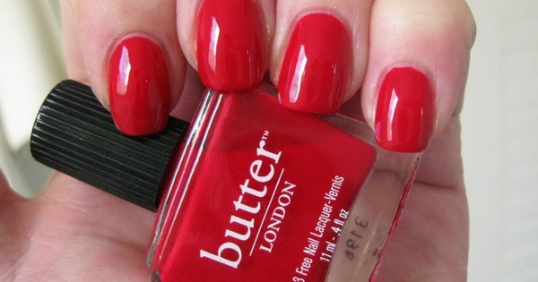 Nail polish swatch / manicure of shade butter London Come to Bed Red