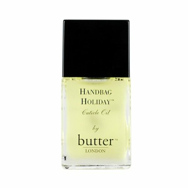 Nail polish swatch / manicure of shade butter London Handbag Holiday Cuticle Oil