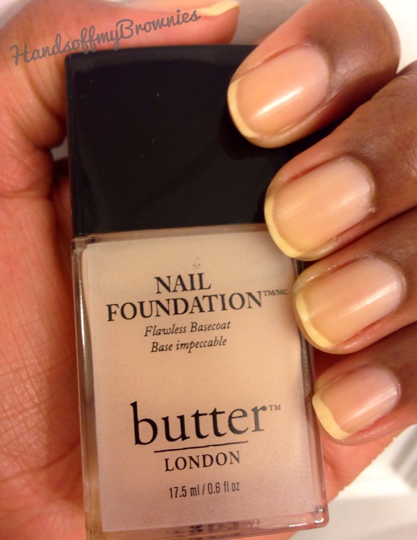 Nail polish swatch / manicure of shade butter London Nail Foundation Flawless Basecoat