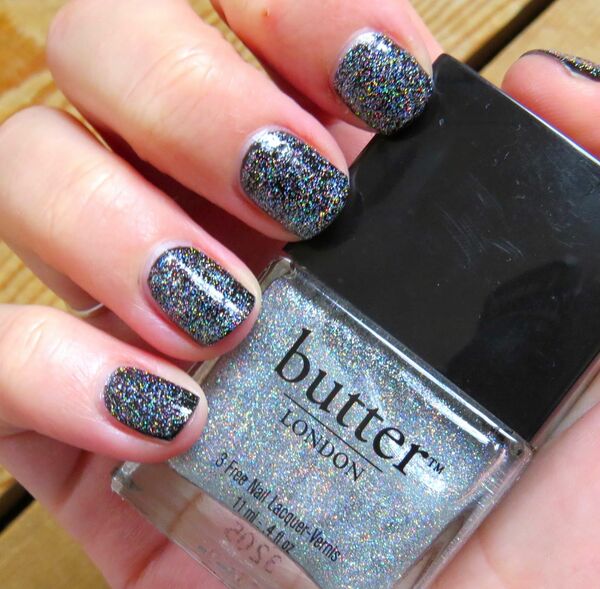 Nail polish swatch / manicure of shade butter London Stardust Overcoat