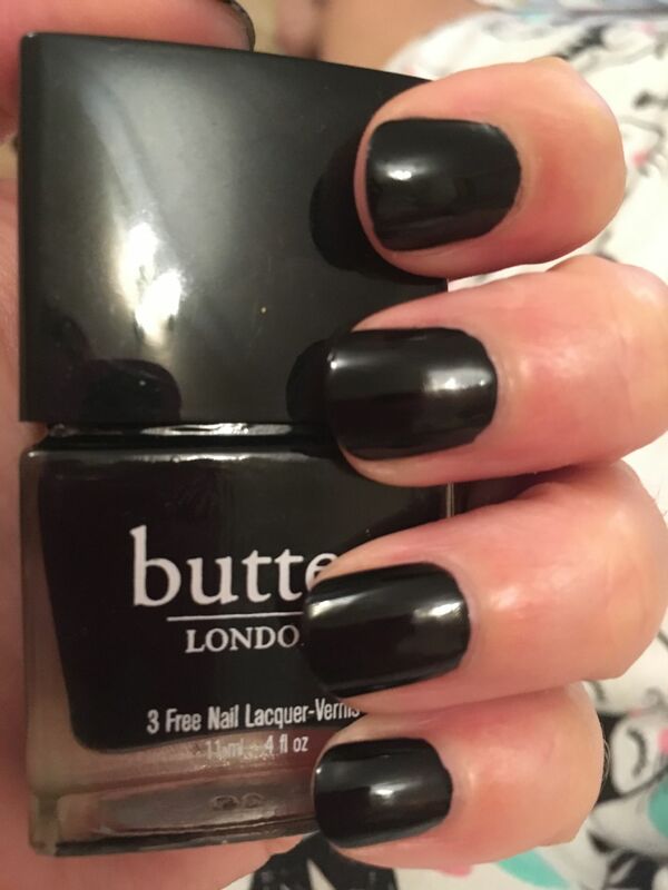 Nail polish swatch / manicure of shade butter London Union Jack Black