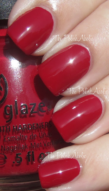 Nail polish swatch / manicure of shade China Glaze Adventure Red-y
