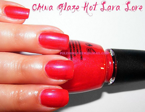 Nail polish swatch / manicure of shade China Glaze Hot Lava Love