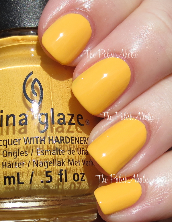 Nail polish swatch / manicure of shade China Glaze Metro Pollen-tin