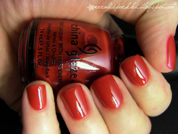 Nail polish swatch / manicure of shade China Glaze Paint the Town Red