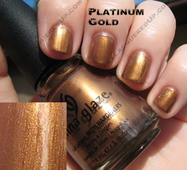 Nail polish swatch / manicure of shade China Glaze Platinum Gold