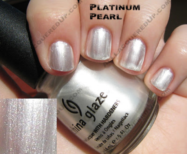 Nail polish swatch / manicure of shade China Glaze Platinum Pearl