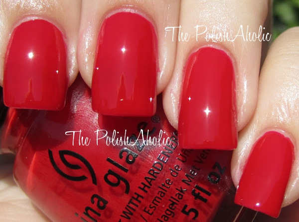 Nail polish swatch / manicure of shade China Glaze Poinsettia