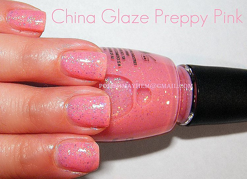 Nail polish swatch / manicure of shade China Glaze Preppy Pink