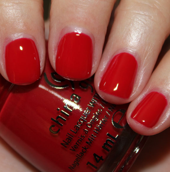 Nail polish swatch / manicure of shade China Glaze Red Satin