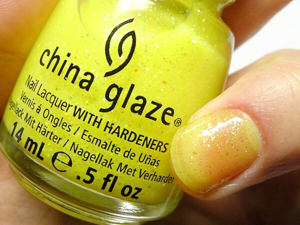 Nail polish swatch / manicure of shade China Glaze Sunshine