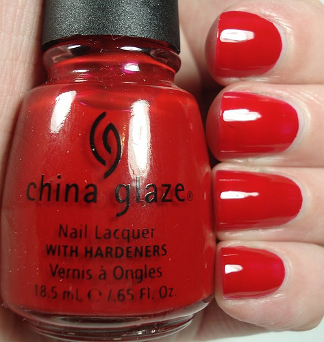 Nail polish swatch / manicure of shade China Glaze Vermillion