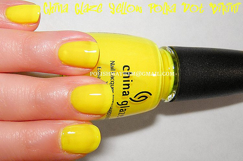 Nail polish swatch / manicure of shade China Glaze Yellow Polka Dot Bikini