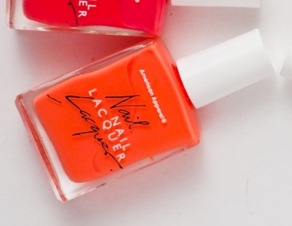 Nail polish swatch / manicure of shade American Apparel Neon Coral