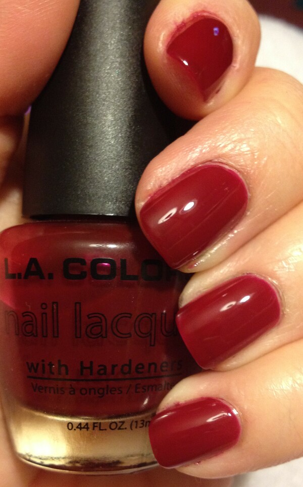 Nail polish swatch / manicure of shade L.A. Colors Berry Red