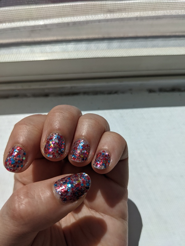 Nail polish swatch / manicure of shade L.A. Colors Confetti